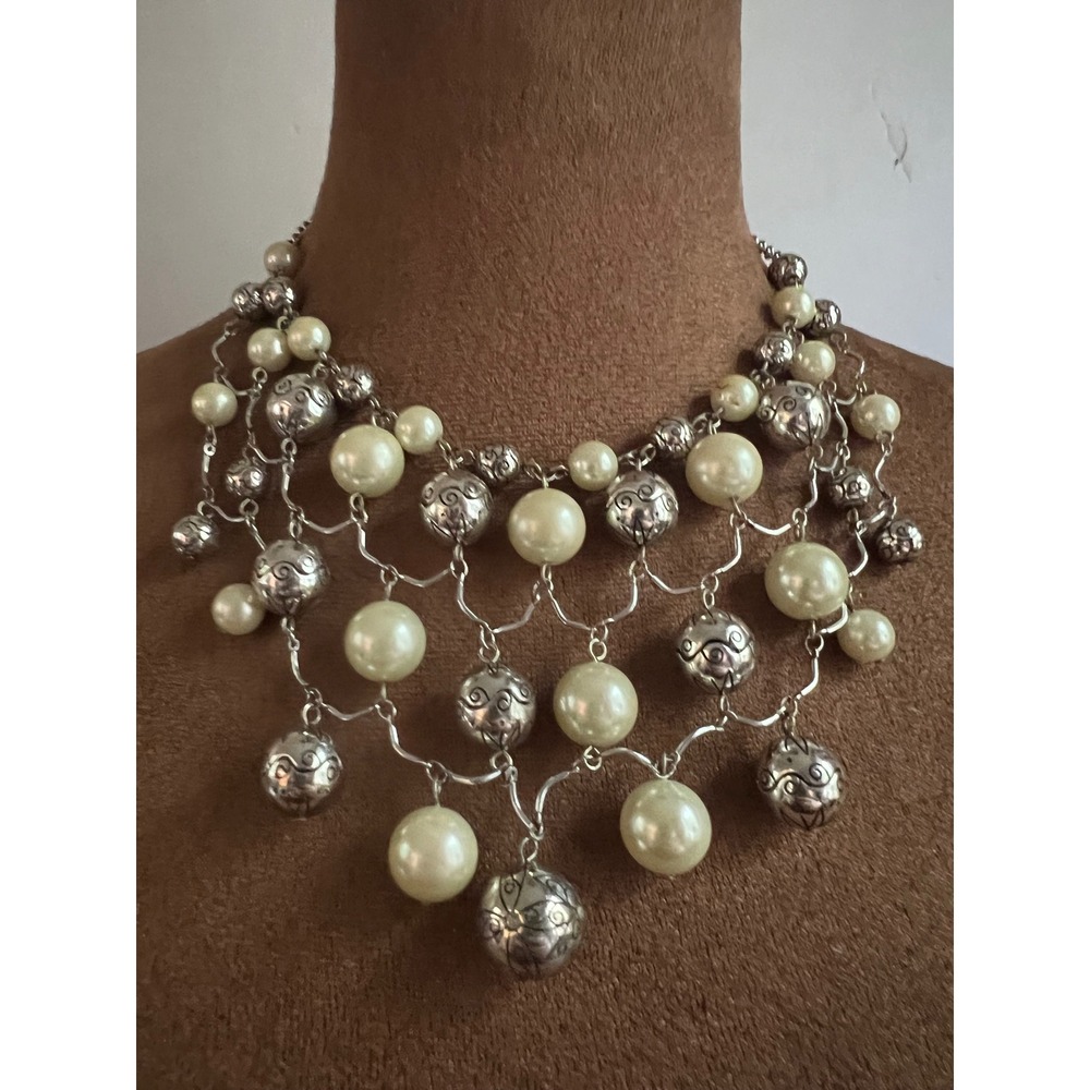 Brighton Glamour Faux Pearl Bib Statement Necklace 15-17.5 m" Whimsigoth Y2K